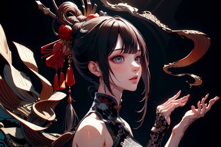 highly insanely detailed, masterpiece, top quality, best quality, highres, 4k, 8k, RAW photo, (very aesthetic, beautiful and aesthetic),  
(code_style,codestyle),traditional chinese text,japanese text, 
<lora:CodeStyle (half generic class)_564920:0.7>, 
(1girl:1.3), 1other, 
(pure black background,transparent background:1.2),âââ