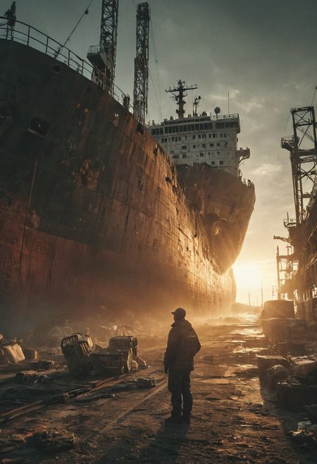 A diligently observing dock worker gazes up at a colossal cargo ship being loaded at the door, capturing a wide view. The scene unfolds with meticulous attention to detail: the worker's weather-worn hands gripping the railing, the imposing size of the ship looming above, and the hustle and bustle of the loading process. This mesmerizing photograph radiates with vivid colors and sharp contrast, immersing viewers in the bustling maritime industry. The high resolution of the image accentuates every intricate element, from the intricate machinery to the waves lapping against the dock.
Wide range of colors., Dramatic,Dynamic,Cinematic,Sharp details
Insane quality. Insane resolution. Insane details. Masterpiece. 32k resolution.
<lora:add-detail-xl:0.95> <lora:dvr-lnds-sdxl:0.3> dvr-lnds-sdxl <lora:MJ52:0.25> <lora:ral-apoctvisn-sdxl:0.3> ral-apoctvisn <lora:zavy-cntrst-sdxl:0.35> dark, chiaroscuro, low-key <lora:zavy-rmlght-sdxl:0.41> zavy-rmlght <lora:SDXLFaeTastic2400:0.225>