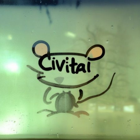 finart A drawing of a rat and the word "CIVITAI" on a window drawing<lora:finart:1>