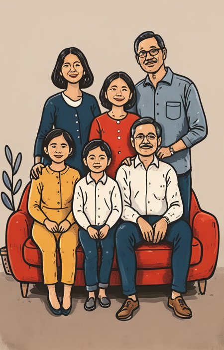 masterpiece,best quality,<lora:tbh10-sdxl:0.9>,illustration, portrait of family