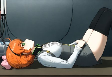 Penny being brainwashed by a machine,
score_9, source anime, lewd, 1girl, solo,
mind control, hypnotized, brainwashing machine, mind control machine, (wires attached to forehead, metal forehead band), scifi sweatband, cables attached to headband, wires,
laying on table, side view, (laying flat on back), upper body focus, (on back),
Penny Polendina, short hair, gorget, grey dress, short dress, pencil skirt, neon trim, gold trim, white blouse, long sleeves, black thighhighs, pink bow,