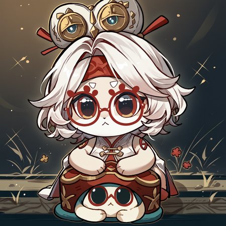score_9, score_8_up,  <lora:critterPickHonkaiStar_v10:1> hcrpick, animal, no humans, chibi,  <lora:purah-pdxl-nvwls-v1:0.7> purah, hair ornament, red headband, red glasses, sleeveless shirt, white coat