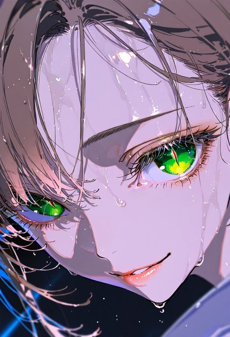 masterpiece, best quality, good quality, newest, highres, absurdres, uncensored,
BREAK 
detail background, very awa, absolutely eye-catching, (beautiful face), 
BREAK
amazing quality, best quality, ultra-detailed, 8K, illustration, CG, ultra-detailed-eyes, cute girl, eyelashes
BREAK
(sexy, slutty, hot, aroused) (only girl, solo foucus)
BREAK 
parted lips, puffy lips, smile, seductive expression, wet hair, wet, from above, blurry foreground, 
BREAK 
perfect composition, solo, 1girl, extreme eye close up, eye focus, eye reflection, wide eyed, eyelashes, blank stare, (looking at viewer), eye focus, light smile
BREAK
professional lighting, , Photorealistic, source_real, 8k, night, blurry background, sharp focus, (extreme close:2.0), green eyes, glowing eyes, slit pupils, brown hair, perfect nose, slicked back, smooth hair, parted hair, shiny,
(by yoneyama mai, rolua, roitz \( roitz \):1.25), colored lines, (ONE EYE FOCUS)