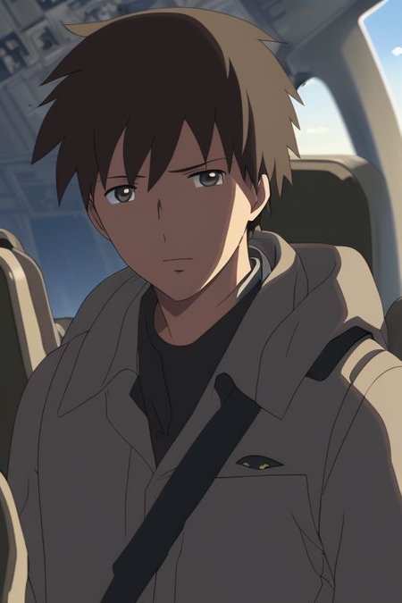 high resolution, solo, best quality, 1Boy, Takaki Toono, Brownish Hair, Brown Eyes, dystopia, Plane Crash, OverallDetail