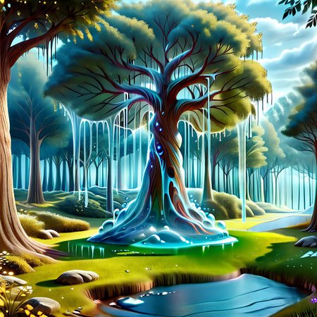 a forest made out of slime, dense-forest, Yggdrasil, a vast tree made out of slime, A large tree made out of slime, brown slime tree, translucent tree, transparent tree, 
everything made of slime, No simple background, ((slime tree)), detailed leaves, detailed bark texture, 
overcast sky, natural light, no bright spots, 
((translucent slime)), ((transparent slime)), (bioluminescent slime), sl1m3, slime, slime-morph, ais-blmn, saturated colors, no creatures, no monsters, no pokemon, scenery only, scenery, ral-lava, watce