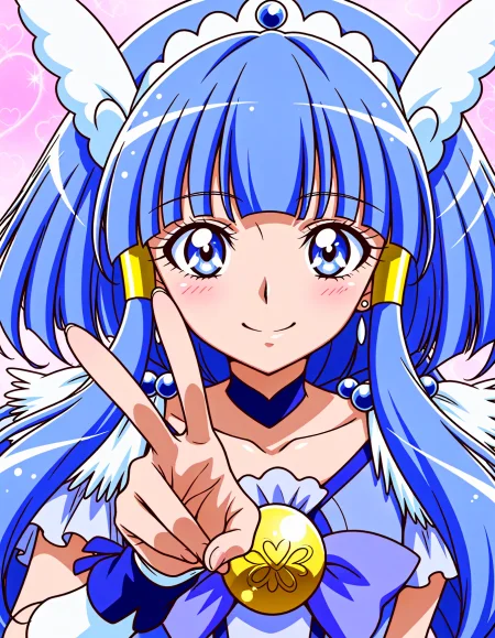 <lora:dmd2_sdxl_4step:1>,official style,masterpiece,best quality,newest,very aesthetic,highly detailed,high resolution,absurdres,highres,depth of field,super detailed skin,very awa,Anime,anime coloring,anime screencap,<lora:cure_beauty_V2:1>,cure beauty,smile,abstract_background,one eye closed,v,