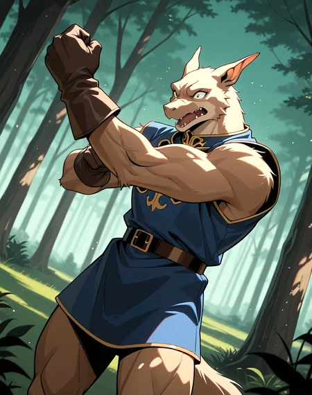 <lora:Kobold_(Record_of_Lodoss_War)_(Illustrious)_(AD):0.85> kobold, muscular, Record of Lodoss War, 
dutch angle, exterior, battleground, dynamic action, dutch angle, fantasy forest, nature landscape, 
kobold soldier, cowboy shot, large shoulders, large biceps, large thighs, no pants, fur tail, furry body, punch, 
BREAKvery awe, aesthetically pleasing, masterpiece, best quality, amazing quality, very aesthetic, perfect depth of field shot, masterclass color theory, in'ei, gradient style coloring, source_anime, masterclass anime, 
Smooth Quality, lazympos, IllustQualXL_Pos,