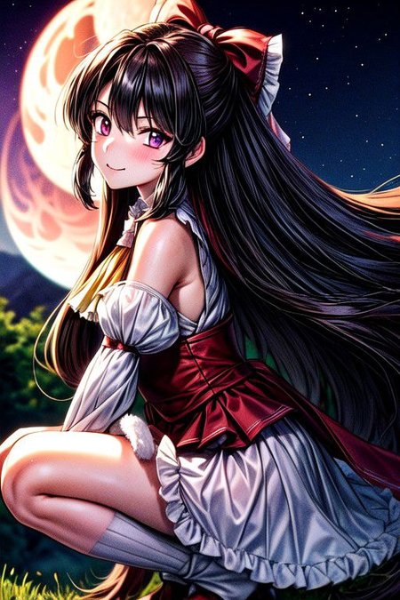 masterpiece,  best quality 1girl Setsun4 solo long hair,  (night time) forest background black hair very long hair purple eyes multicolored hair armor (fur trim) (medium body),<lora:EMS-179-EMS:0.800000>,<lora:EMS-293862-EMS:0.800000> bow, hair_bow, hair_tubes, red_bow, brown_hair, long_hair, bangs, sidelocks, ascot, brown_eyes, frilled_bow, yellow_ascot, blush, smile, hair_between_eyes