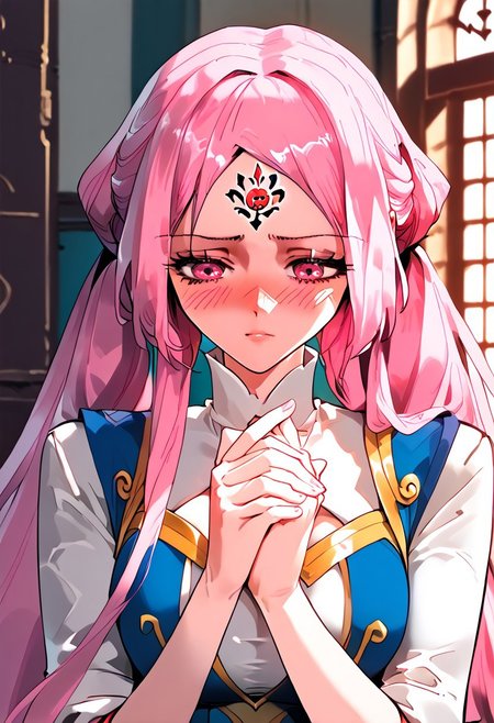 score_9,score_8_up,score_7_up,score_6_up,
source_anime, (best quality), (masterpiece), (extremely detailed), (finely detailed), (detailed face, perfect face, perfect eyes, beautiful detailed shading), (perfect hands), (full colors), blush, 
BREAK, 
cowboy shot, upper body,
1girl, solo, 纳兰嫣然, pink hair, twintails, long hair, pink eyes, large breasts