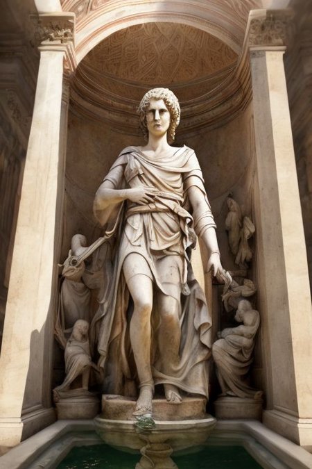(masterpiece:1.2), (best quality,:1.2), 8k, HDR, ultra detailed, ((photorealistic)), professional light, cinematic lighting, fashion photography, ambient lighting, face lighting, , Fantasy picture, OverallDetail, large ancient roman with a fountain and one statue in the center, RomInt, epiCPhoto,
 <lora:RomanInterior:1>