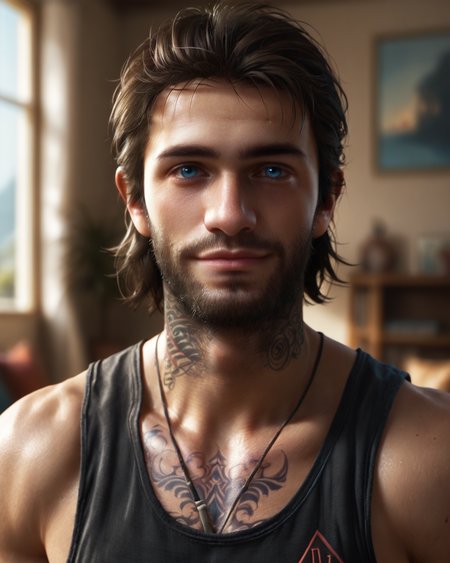 score_9, score_8_up, score_7_up, intricate details, rating_questionable,
<lora:homri52:1>,
<lora:DGDeek:1>
1boy(DGDeek, 1boy, brown hair, blue eyes, beard, tattoo, looking at the viewer, solo, slight smile,  
portrait, face focus, tank top), cozy living room,
highres,
detailed background, depth of field, 
<lora:ral-chrosc-clr:0.5>, ral-chrosc-clr,
<lora:Expressive_H:0.5>, Expressiveh,
<lora:xl_more_art-full_v1:0.3>,
<lora:add-detail-xl:0.3>,