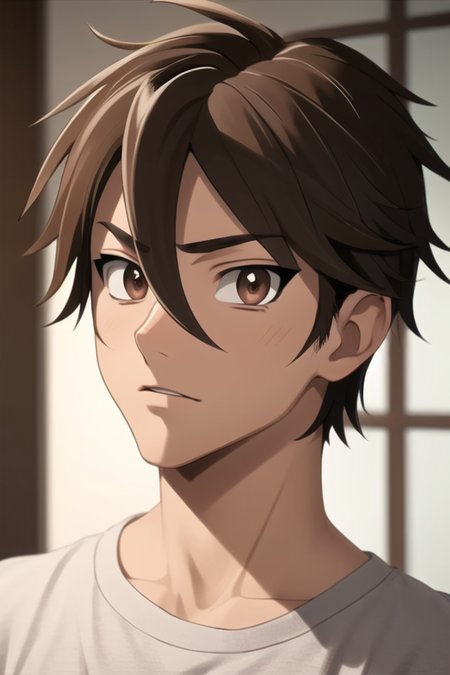 masterpiece, best quality, high quality, 1boy, solo, male focus, looking at viewer, upper body, <lora:takashi_komuro:0.70>, takashi_komuro, brown eyes, brown hair, hair between eyes, ,