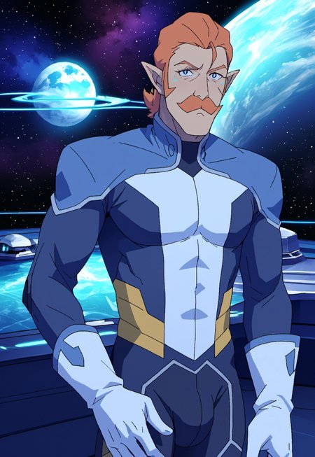safe_pos, safe_pos, safe_pos, score_9, score_8_up, score_7_up, source_anime, rating_nsfw, ultra hd, absurdres, solo, masterpiece, best quality, best aesthetic, Expressiveh, wolfconf, 1boy

VoltronCoran, orange hair, pointy ears, mustache, blue eyes, bodysuit, space, looking at viewer, spaceship, white gloves, bulge