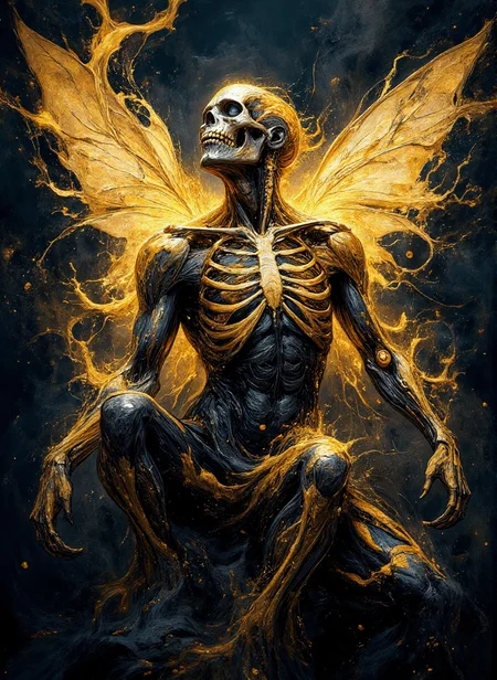 DxDRG, masterpiece, full body portrait of a fairy, skeleton, wing skeleton and anatomical details, breathtaking fairytale theme illustration, magic luminous swirling smoke and particles, low neon effects, 
<lora:DxDRG_Journey:0.9>
<lora:paintart-style-006:0.35>
<lora:Midjourney:0.7>
<lora:Artify´s Fantasy and Sci-Fi Art Flux:0.77>
<lora:fantasy-flux-v1:0.4>