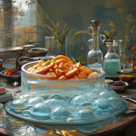 foodphoto, a bowl of fruit made out of slime, fruit in a bowl, fruit made of slime, fruit still life, bowl made of slime, table made of slime,
natural light, no bright spots, 
((translucent slime)), ((transparent slime)), made of water, (bioluminescent slime), sl1m3, slime, slime-morph, ais-blmn, saturated colors, no creatures, no humans, no monsters, no pokemon, scenery only, scenery, ral-lava, watce
