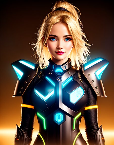 Masterpiece, absurdres,award winning photo, extremely detailed, amazing, fine detail, extremely detailed eyes and face, by lee jeffries nikon d850 film stock photograph 4 kodak portra 400 camera f1.6 lens rich colors hyper realistic lifelike texture dramatic lighting unrealengine trending on artstation cinestill 800 tungsten, beautiful blonde woman , slim, tiny waist, smiling, excited, barbarian_woman, a woman , skulls next to her waist, leather armor, shoulder pad armor,
Neon Babe, looking at the viewer, symmetric, centered, smiling, lipstick, face ultra focus, bright colors, contrast, robotic suit, modelshoot, hair tied in a ponytail, neon, cyberpunk, city bright lights, chromatic abberation, iridesent, Neon Babe style armor, cyber suit armor, cyber bodysuit,

<lora:Neon_Barbarian:0.85>,