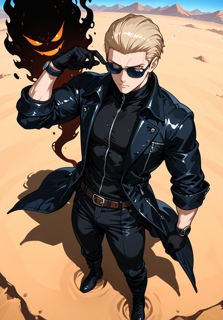 IllusP0s, source_anime, ah1, IllustriousQual, interesting, exciting, spectacular, wonderful, amazing quality, absolutely eye-catching, very awa,  
BREAK <lora:xl_more_art-full_v1:0.2>, <lora:aesthetic_anime_v1s:0.2>,<lora:detailxl:0.2>, detailxl, amazing quality, best aesthetic, absurdres, illustration, Volumetric_Lighting, ultra-detailed, very aesthetic, intricate details, best_quality, lazympos, <lora:Add_Details_v1.2:0.2>, <lora:quality_modifiers_masterpieces_v1:0.2>, <lora:ZootPonyAnime_V1_r2:0.2>, <lora:Bestifacator2:0.2>, anime style,
BREAK (((Tendrils of dark, smoky energy emanate from a man's body, swirling around him like a living shadow, The air grows cold and heavy wherever the shadows touch))), <lora:DynamicPoseIL2att_alpha1.0_rank4_noxattn_900steps:0.8>, dynamic pose,
BREAK Stable_Yogis_PDXL_Positives, AS-Adult, <lora:Complicated fantasy portrait - XL Pony V2.0:0.2>, <lora:HDA_Detailer:0.3>, AS-MidAged, (((Eye-level angle, (from back), waist focus))),
BREAK (((<lora:albertwesker-guy-PONYv1:0.8>, albertwesker, 1boy, toned, athletic, fit, mature male))), <lora:shinyskin2:0.2>, glistening skin, <lora:perfection style:0.2>, perfection style, perfection, 
BREAK (((black gloves, watch, belt, black coat, black pants, black turtleneck, zipper, black boots))), ((sunglasses:1.3)), 
BREAK ((slicked back hair, (short hair:1.7), blonde)), <lora:hairdetailpxl:0.2>, hairdetailpxl, 
BREAK ((angular face, sharp_featured face, handsome, charming, alluring)), slit pupils, orange eyes, expressive eyes, perfecteyes, EyesHD, <lora:Eyes_Lora_Pony_Perfect_eyes:0.2>,
BREAK (((sleepy))), <lora:Expressive_H:0.2>, Expressiveh, <lora:Emotional_Anime_Expressions_PonyXL_Concept:0.2>, emotional, <lora:Best_Facial_Expression_LoRA_PONY:0.2>, looking at viewer, <lora:Detailed expressive EXEV style -XL Pony V1.0:0.2>, FaceDetail,
BREAK (((Australia, the great sandy desert, a vast desert region spanning western australia and the northern territory))), <lora:Background Detailer - SDXL:0.2>, 4k, 8k, Ultra HD, Masterpiece, Best quality, Detailed background, foreshortening, extreme perspective, <lora:Add_more_details_V2_XLpony:0.2> full_details, <lora:background-type1:0.2>, <lora:AddMicroDetails_Illustrious_v3:0.2>, addmicrodetails, SmoothNoob_Quality,