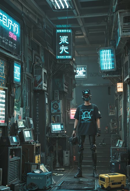 ,ruanyi0779,science fiction,neon lights,<lora:0779 science fiction world_v1_pony:1>, score_9,score_8_up,score_7_up,,8k,1girl,solo,