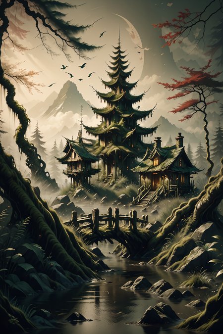 <lora:Calligraphy-ink-style-darquelilly-v1:1> calligraphyinkstyle, an enchanted fairytale forest with talking trees, a swamp covered in moss volumetric lighting, by night, black background, mysterious atmosphere, moss, <lora:ral-ovrgrwth-sd15:0.5> <lora:dAIversity-LoRAtest-Photoreal-SD15-01:0.7>