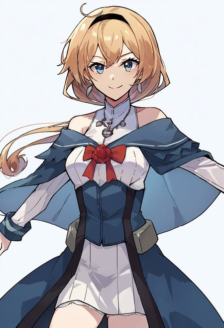 score_9, score_8, score_7, source_anime, valiant (kancolle), long sleeves, french braid, red ribbon, looking at viewer, red rose, corset, smile, cowboy shot, medium breasts