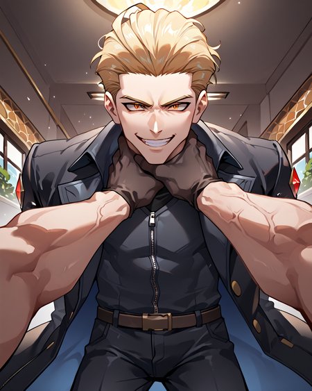 PonyScores7, source_anime, ah1, best quality, (masterpiece:1.4), (high quality:1.4), sharp focus, 4k, absurd resolution, <lora:albertwesker-guy-PONYv1:0.8> albertwesker, albert wesker, 1boy,  blonde, black gloves, (sunglasses:1.3), belt, black coat, black pants, looking at viewer, toned, athletic, fit, slicked back hair, black turtleneck, zipper, mature male, black boots, bad-hands-5, (evil smile), <lora:xl_more_art-full_v1:0.2>, <lora:shinyskin2:0.2> glistening skin, <lora:aesthetic_anime_v1s:0.2>, <lora:Expressive_H:0.2> Expressiveh, <lora:hairdetailpxl:0.2> hairdetailpxl, <lora:detailxl:0.2> detailxl, (focused, intense glare), slit pupils, short hair, (reddish orange eyes), best quality, amazing quality, best aesthetic, absurdres, <lora:expressive eyes:0.2> expressive eyes, <lora:eyedetailpxl:0.2> eyedetailpxl, illustration, Volumetric_Lighting, ultra-detailed, very aesthetic, intricate details, 8k, masterpiece, best_quality, (angular face, sharp_featured face), <lora:Eyes_High_Definition:0.2> EyesHD, <lora:Choking_for_Pony:1> ((choking)), (((2boys, multiple boys))), (((hands pov))), laughing, (((POV))), crazy smile, <lora:middle-finger-ponyxl-lora-nochekaiser:0.8> middle finger,