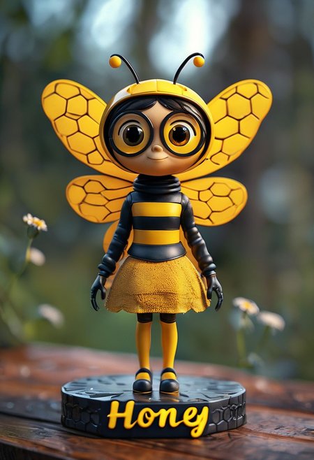cinematic photo bee girl, "Honey" written, 35mm photograph, film, bokeh,  professional, 4k, highly detailed