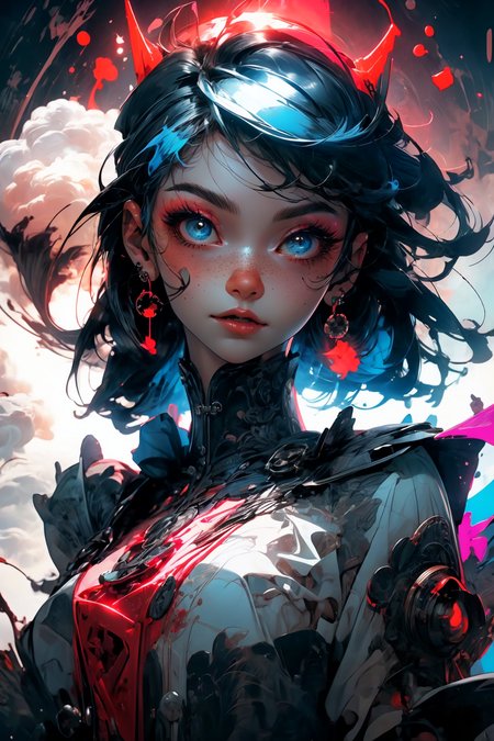 close-up shot, woman, gothic make-up, detailed skin, light freckles, shallow depth of field, OverallDetail
<lora:more_details:0.4>
 <lora:Cosmic anime-oil fusion v2:0.45> 
<lora:AnimeVibesV3:0.3> animevibes, 
<lora:3DMM_V11:0.5> 3DMM 
<lora:midjourney_20230624181825:0.7> midjourney ,
 <lora:LAS:0.5> cloud,colorful,
<lora:msw_locon-t2:0.6>
 <lora:wuxia2:0.6> gu,
 <lora:CyberpunkStyleV1:0.2> PunkAI ,
<lora:CatgirlMaidV1.0-000003:0.35> CatgirlMaid, shiny, shiny hair, shiny skin, shiny clothes