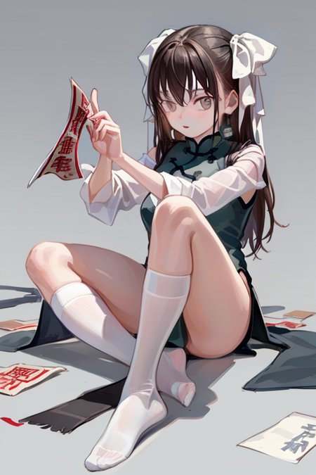 masterpiece, best quality, 1girl, brown hair, grey eyes, mole under eye, yaozhi\(feky\), yaozhi\(china_cloth\), ofuda, <lora:yaozhi_anm_v15:0.77>,  <lora:fkeyFaceOrFkeyArt_fkeyfaceV41:0.8:0,0,0,0,0,0,0,0,0,0,0,0,1,1,1,1,1>, sitting, crossed legs, holding paper,  full body,