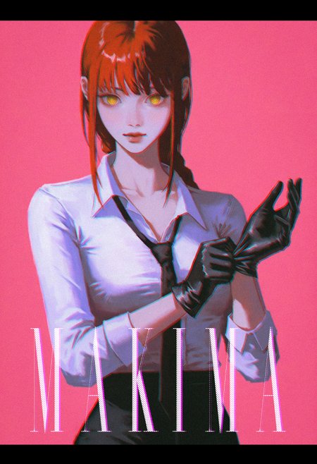 makima \(chainsaw man\), 1girl,
 red hair, yellow eyes, @_@, breasts, collarbone, small breasts, petite, solo,  simple background, pink background, (disappointment:1.2), loose necktie, loose white shirt, adjusting gloves, black gloves, 
(96yottea, Akramness:1.2), mzet, narue, 
<lora:aestx-urang-20:0.75> aestx,
,masterpiece, highres, greatscore, absurdres,