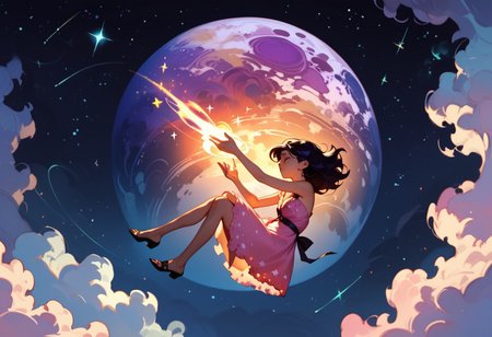 score_9, score_8_up, score_7_up, score_6_up, 1girl, ethereal, rated_safe, full body, floating, celestial beauty, fetal position, slinky night gown made of cosmic dust, swirling clouds of dark matter enfold her,  cosmic background,trippy pink stars, shooting stars