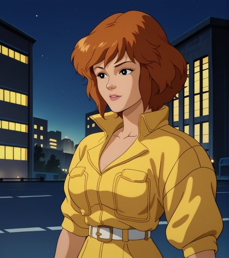 score_9, score_8_up, score_7_up,  
apriloneil, yellow jumpsuit, white belt, 1girl, solo, (night), city at night, city background, upper body, buildings retro_artstyle, cartoon, source_cartoon, 1990s_(style),<lora:April_ONeil:1>