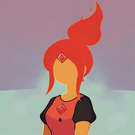 score_9, score_8_up, score_7_up,  <lora:pr1nc3ssfl4m3:1> pr1nc3ssfl4m3,1girl,princess flame,adventure time, looking at viewer,fire hair, portrait <lora:PonyMinimalStyle:1> minimalstyle, (faceless female:1.2), (faceless:1.6), short hair,hair up