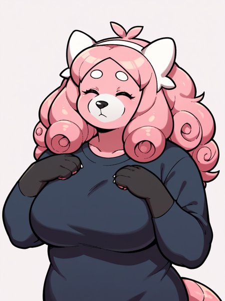 score_9, score_8_up, score_7_up, score_6_up, score_5_up, score_4_up, source_anime, <lora:Perfect Hands:1> Perfect Hands, <lora:PerfectEyesXL:1> perfecteyes, BREAK
1girl, solo, portrait <lora:Bewear:0.8> bewear, white ears, antenna hair, pink hair, red panda ears, red panda tail, pink tail, furry, big breasts, plump, closed eyes, expressionless, (curly or spiral curls hair), thick eyebrows, white snout, pink fur, black fur, two-tone fur,