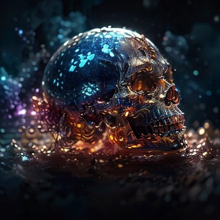 In the vast emptiness of the interstellar void, crystal skull omnipotent deities from separate dimensions collide. The Creator, a deity whose face is an ever-evolving canvas of galaxies and life, wields the power of creation, bringing forth stars, planets, and life forms with a wave of their hand. Opposite them stands the Destroyer, a god whose face is a shifting visage of decay and entropy, wielding the power of destruction, disintegrating celestial bodies and extinguishing stars. The clash of creation and destruction is a cosmic spectacle, with galaxies being born and dying in the wake of their unimaginable powers. highest quality, enhanced quality, creative, beautiful, vibrant, masterpiece, amazing details, amazing quality, amazing artist, sharp edges, detailed textures, full view, atmospheric lighting, amazing visuals, crystals fantasy, crystals, crystal, bg_imgs, cry5t415ku11,