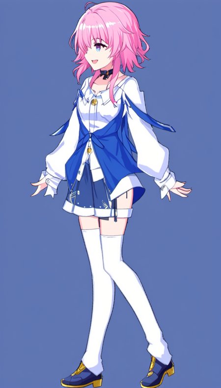 sanyueqi,1girl,solo,pink hair,long sleeves,blue eyes,bangs,shirt,white shirt,hair between eyes,pink eyes, standing, smile,
fgo sprite, full body
<lora:fgo_sprites_xl_lora-step00007000:1> <lora:Marth7x5_xl:1>
