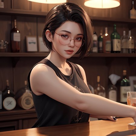 high quality 3d rendering high resolution raytracing of  1girl cute <lora:alex_chen:1> alex_chen, short hair
cleaning a bar, medium shot
black glasses <lora:weight_slider_v2:1.1>  fHandDetail