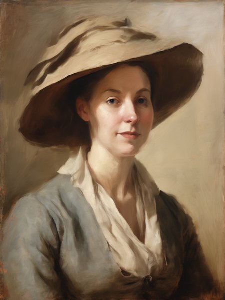 <lora:Jean-Baptiste-Simeon Chardin Style:1>Jean-Baptiste-Simeon Chardin Style - Vintage Portrait of a woman, Oil on canvas, heavy paintbrush strokes texture Painting by George Romney