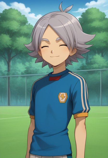 score_9, score_8_up, score_7_up, source_anime, highly detailed, 1boy, solo, male_focus, skinny, slender, 
fubuki2, 1boy, male focus, closed eyes, soccer uniform, sportswear, tree, smile,
raimon soccer uniform, raimon, grey hair,