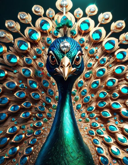 80´s photo filter, glitch, trending on artstation, closeup shot, looking at viewer, ral-bling, peacock made of ral-bling <lora:ral-bling-sdxl:0.7>