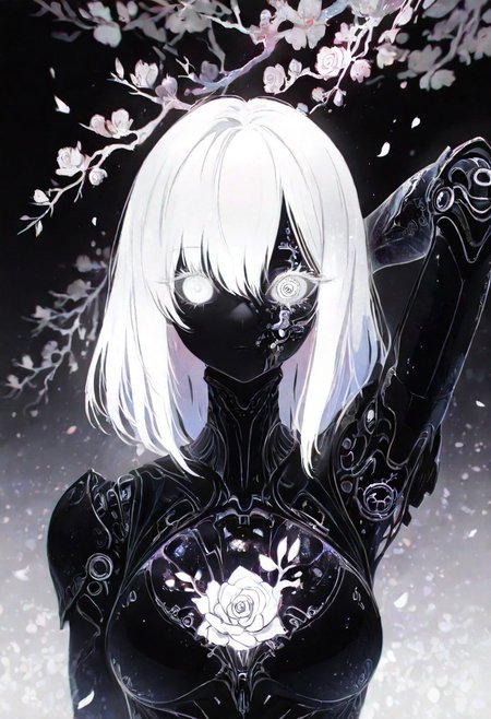 masterpiece, best quality, good quality, very awa, newest, highres, absurdres, 1girl, solo,  
Cherry blossom, 
 limited palette, sketch, glowing, psychedelic,
BREAK
masterpiece, best quality, good quality, newest, highres, absurdres, volumetric lighting,gradient color, uncensored, 
BREAK 
raytracing, volumetric lighting, ambient occlusion, girl, background, masterpiece, best quality, very awa, absurdres, 
BREAK 
ambient occlusion, raytracing, soft lighting, blum effect, masterpiece, absolutely eye-catching, particles, glow, shining, intricate cinematic background, (beautiful face), looking seductive, coy. dynamic action image,  
BREAK 
masterpiece,amazing quality,best quality,ultra-detailed,8K,illustration,CG, ultra-detailed-eyes, detailed background,cute girl, eyelashes, erotic, petals falling, 
white rose, blurry foreground, branch
BREAK
Automaton, colored skin, robot girl, robot joints, white hair, white eyes, short hair, metal_skin, barcode,
BREAK
perfect composition, solo, 1girl, long hair, extreme eye close up, eye focus, eye reflection, wide eyed, eyelashes, blank stare, looking at viewer, hand behind head,