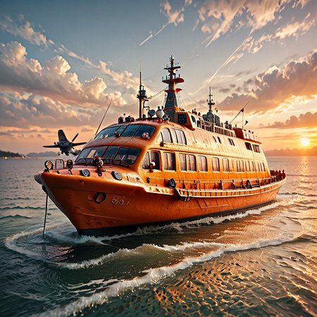 wonderful, Boat, Plane,Sunrise sky with clouds painted in gold and pink hues, (HD, masterpiece, best quality, hyper detailed, ultra detailed, super realistic),amazing,  , orange peel , Rastex , realistic, Dreamy_soft_lines_for_Pony<lora:style\Orange_Peel.safetensors:0.93:0.93> <lora:style\Realism_aesthetics_for_Pony.safetensors:0.29:0.29> <lora:style\Hyper_Realism_Pony_XL.safetensors:0.25:0.25> <lora:style\Dreamy_soft_lines_for_Pony.safetensors:0.35000000000000003:0.35000000000000003>
