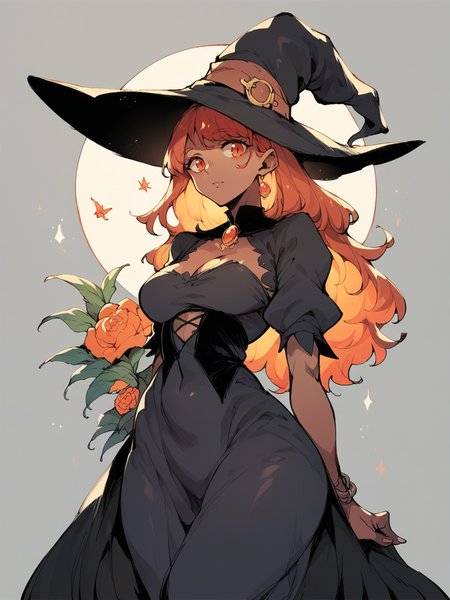 score_9, score_8_up, score_7_up, score_6_up, score_5_up,  <lora:DemizuPosukaXLP:0.7> demizuposuka, 1girl, curvy, dress, cute, solo, portrait, witch