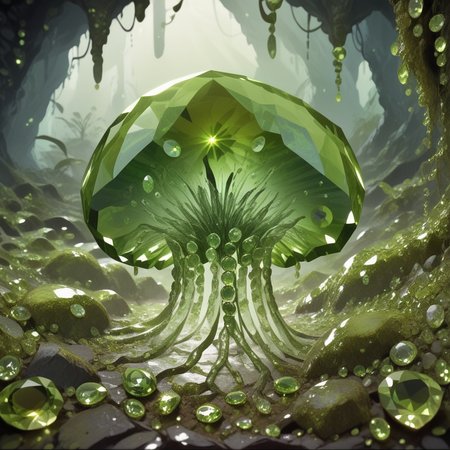 embedding:lazyup, slimes made of hud_per1d0t_wrld, green gemstone, crystal, gem, shiny, oozing through a gemstone cavern with dripping stalactites and mirrored pools, gelatinous texture, playful interaction, surreal ecosystem <lora:hud_per1d0t_wrld_XLP:1.2000000000000002> <lora:TrendCraft_The_Peoples_Style_Detailer-v2.0A-3_13_2025-PonyXL:0.4000000000000001>