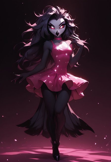 score_9, score_8_up, score_7_up, score_6_up, 1girl, solo, octavia, octavia, avian bird demon owl owl_demon, beak, red sclera, from hellova boss, anthro furry, long hair, nightclub outfit, tight pink dress, perfect face, perfecteyes, sexy, sexy girl, beautiful eyes,  dancing, dynamic angle, full body shot, red eyes, glowing eyes, red sclera, pop star, singing