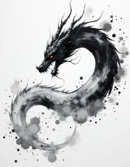 ArsMJStyle, Zen Ink Wash Sumi-e, a chinese dragon, monochrome, ink splashes
