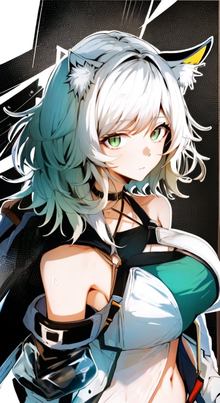 1girl, kal'tsit (arknights), animal ears, solo, oripathy lesion (arknights), navel, breasts, green eyes, dress, green dress, looking at viewer, cat ears, large breasts, groin, animal ear fluff, bare shoulders, clothes lift, short hair, lifted by self, bangs, off-shoulder dress, green hair, dress lift, off shoulder, long sleeves, white hair, stomach, detached collar, upper body, closed mouth, collar, collarbone, detached sleeves, midriff, choker, halterneck, see-through, watch, criss-cross halter, see-through sleeves, wristwatch, medium hair, cowboy shot

(Highres), 8K, Detailed, Ambient Light, Digital Art, Soft Lighting, (Hyper-Detailed Background:1.2), Messy Hair, (Mature Face:1.4), (beautiful face:1.15), (((masterpiece))), (highest quality), ((perfect face)), very deep eyes, (cinematic lighting), detailed eyes, best quality,  realistic background, highres, (intricate details), detailed finger, extremely detailed, intricate, award-winning, hyper-detailed, hard lighting, intricate details, eyes focus, (illustration:1.1), highres, trending on artstation