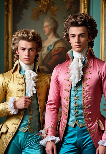 photo 2men, young men, Rococo aesthetic, <lora:sdxl_lightning_8step_lora:1>