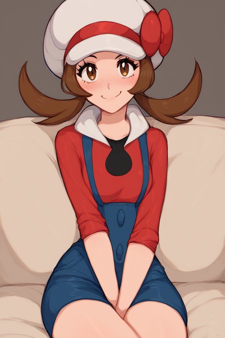 score_9, score_8_up, score_8, medium breasts, (curvy), cute, eyelashes,      ,,, zzLyra, brown eyes, brown hair, twintails, long hair, white cabbie hat, red hat bow, red shirt, blue overalls, <lora:Lyra_Pokemon_PDXL:1.0>, ,,, hand between legs, blush, smug,  ,,,  smile, looking at viewer, blush, blurry, couch, sitting,   ,,, <lora:Afrobull_PDXL_v5:0.8>, ,  ,,, BREAK,   smile, looking at viewer, cowboy shot,   embedding:zPDXL, Expressiveh, <lora:SDXLFaeTastic2400:0.5>,  <lora:Expressive_H-000001:0.4>,