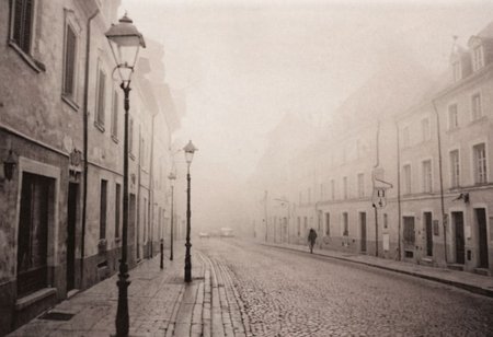 lith_argenta_BH1W, instagram photo, a foggy street somewhere in europe, hard shadows, film grain