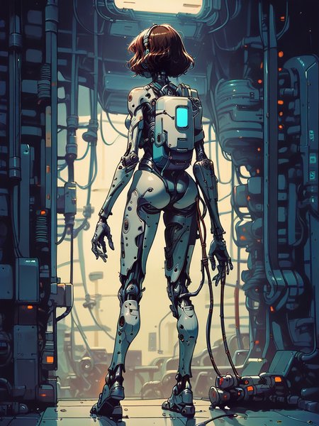 score_9, score_8_up, score_7_up, score_6_up,  <lora:cyb0rgXLP:0.8> cyb0rg, solo, science fiction, cable, mechanical parts, 1girl, full body, from behind,